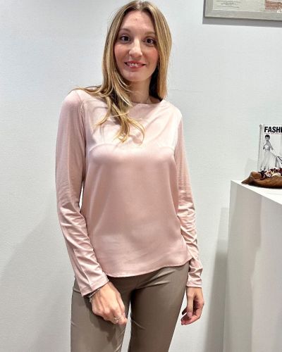 Maglia bitessuto maniche lunghe rosa