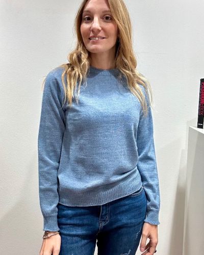 Maglia girocollo lana merino azzurra