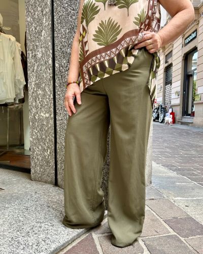 Pantalone lino e viscosa elastico militare 