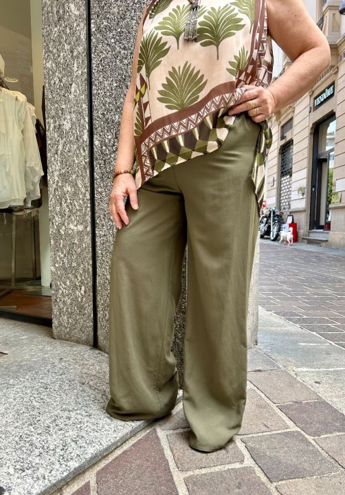 Pantalone lino e viscosa elastico militare 