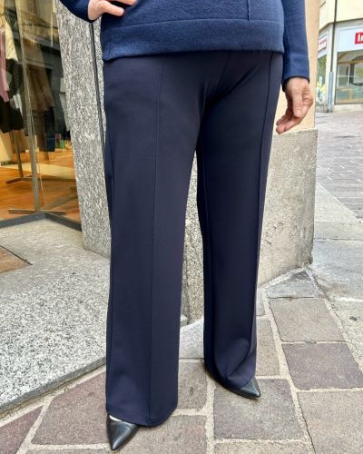 Pantalone palazzo con elastico e impuntura blu