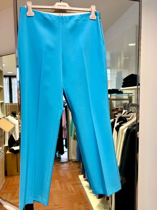 Pantalone tessuto tecnico turchese zip laterale